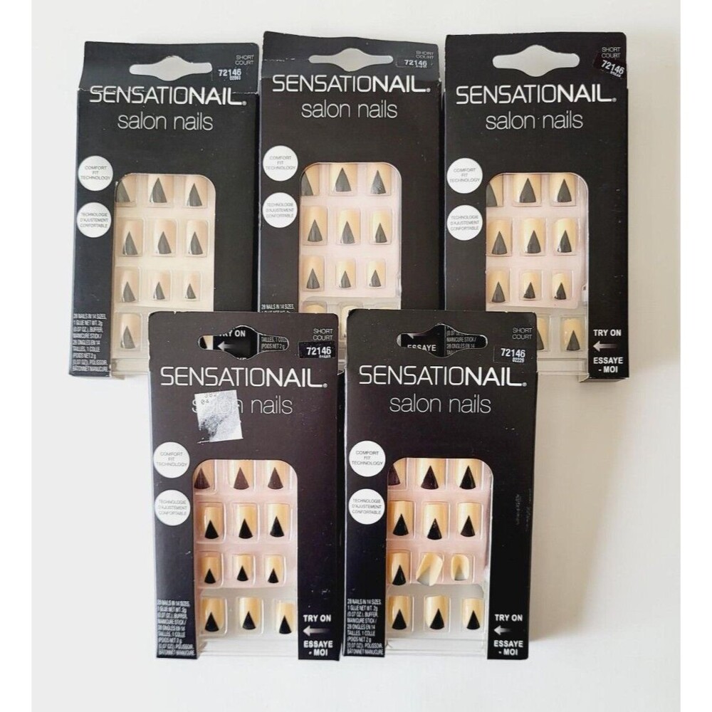 5 x Sensational Salon Nails Manicure Easy Press On False Nails ~ BEIGE & BLACK